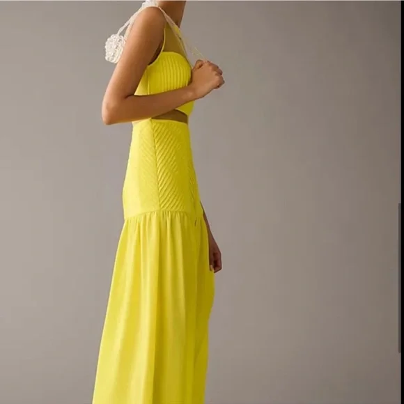 Anthropologie Vineet Ball Puff-Sleeve Textured Sheer Panel Trumpet Hem Dress - Picture 5 of 6